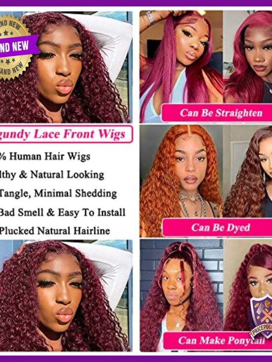 24 Inch Human Hair Wig Glueless Lace Front Deep Wave Pre Plucked main image 6